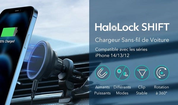 support chargeur rapide sans fil magsafe de voiture esr halolock