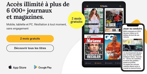 2 mois gratuits et sans engagement de lecture illimité de plus de 6000 magazines et journaux