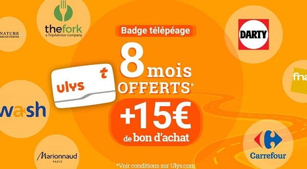 8 mois d’abonnement offert avec Ulys VINCI Autoroutes + 15€ de bon d'achat