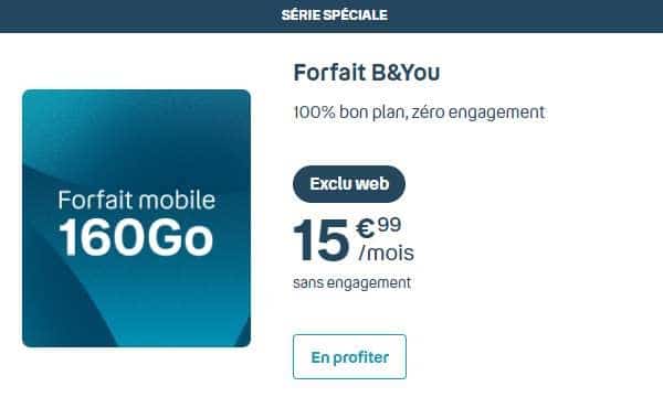 C’est au tour de Bouygues Telecom de proposer son forfait B&You 160Go à 15,99€/mois