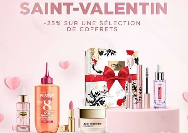 Offre Saint Valentin : remise de 25% sur un sélection de coffrets L'Oréal Paris