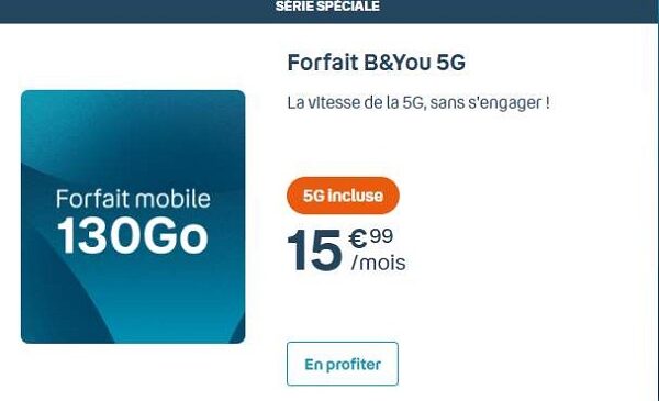 profitez de 130go de Profitez de 130Go de données mobiles en 5G pour seulement 15,99€ avec le forfait sans engagement B&YOU mobiles en 5g pour seulement 15,99€ avec le forfait sans engagement b&you