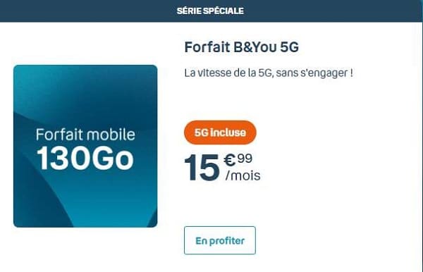 profitez de 130go de Profitez de 130Go de données mobiles en 5G pour seulement 15,99€ avec le forfait sans engagement B&YOU mobiles en 5g pour seulement 15,99€ avec le forfait sans engagement b&you