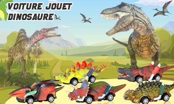 lot de 6 voitures à frictions dinosaure + 10 autocollants goldge