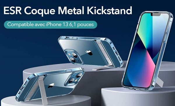 coque transparente renforcé avec pied métallique pour iphone 13