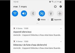 notification detecteurs de fuite deau x sense sws54