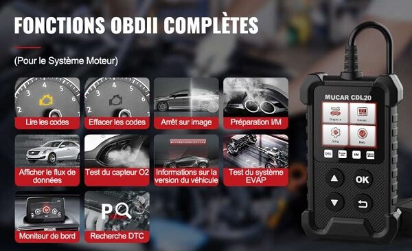 outil de diagnostic du système moteur auto obd2 mucar cdl20