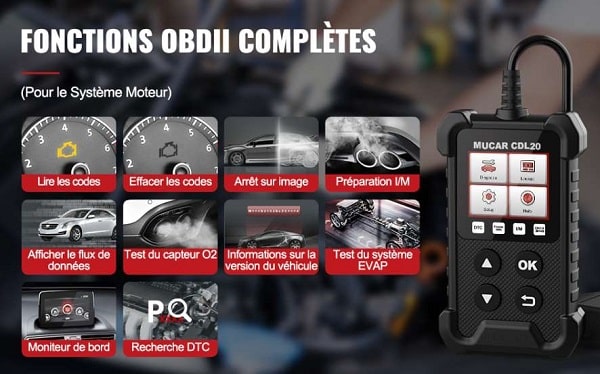 outil de diagnostic du système moteur auto obd2 mucar cdl20