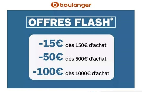 De 15€ à 100€ de remises immédiates sur les rayons TV, audio, hifi et petit & gros électroménager, maison, beauté, imprimantes sur Boulanger