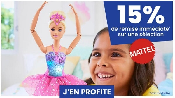 15% de remise immédiate sur une sélection de jouets Mattel 15% de remise immédiate sur une sélection de jouets mattel