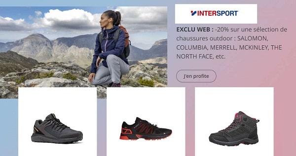 20% sur une sélection de chaussures outdoor sur le site intersport