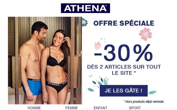 30% de remise dès 2 articles Athéna achetés