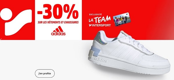 30% de remise sur les vêtements et les chaussures adidas sur intersport