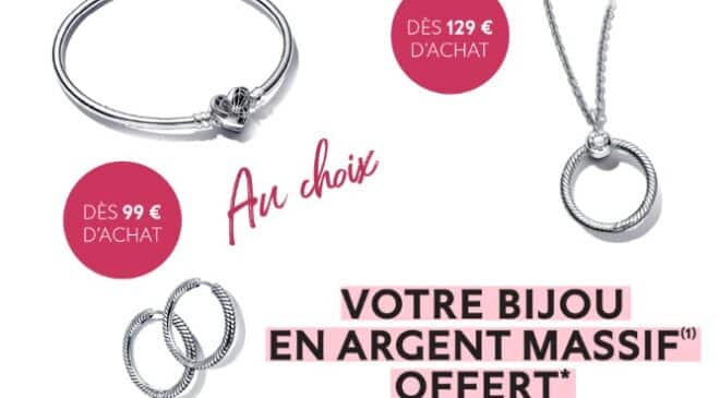 des boucles d’oreilles ou un bracelet pandora offert à partir de 99€