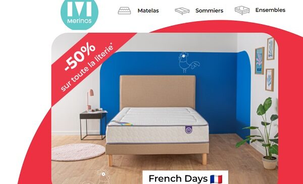 Grosses affaires pour les French Days Merinos avec 50% de remise sur toute la literie