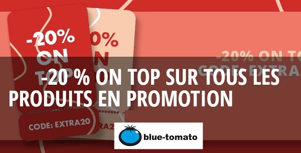 remise supplémentaire de 20% sur les toutes les promotions de blue tomato