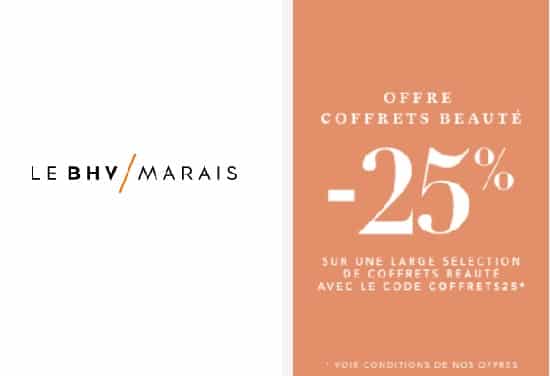 25% de remise sur des coffrets beauté (parfum, maquillage et soin) sur BHV Marais