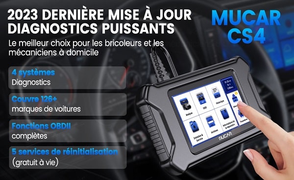 97,90€ valise diagnostic auto multimarque MUCAR CS4 – version 2023 OBD2 (4 systèmes, 5 réinitialisations)