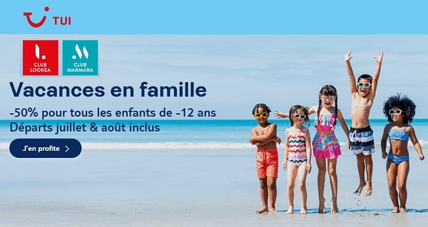 50% de remise sur tous les séjours de vos enfants de 12 ans en club marmara & club lookéa