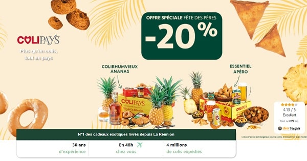 Spécial fête des Pères : 20% sur des box livrés depuis La Réunion en 48h (Coli Rhum Vieux Ananas & Box essentiel Apero)