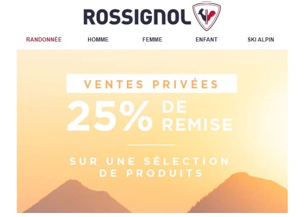 vente privée rossignol = 25% de remises sur une sélection