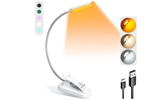 lampe de lecture led rechargeable avec pince (3 intensités) glocusent willow