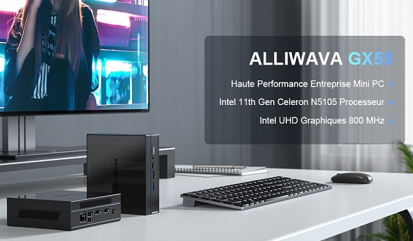 mini pc alliwava gx55 avec intel celeron n5105, 8go ddr4 256 go ssd