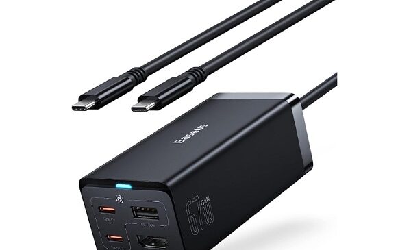 station de charge gan 5 baseus 67w avec 2 ports usb c, 1 port hdmi, 1 port usb