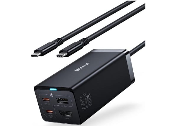 station de charge gan 5 baseus 67w avec 2 ports usb c, 1 port hdmi, 1 port usb