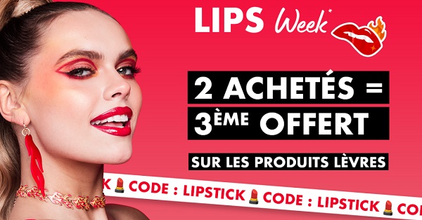 2 achetés = 3ème offert sur les produits lèvre nyx cosmetics