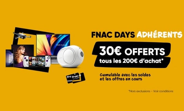 30 € offerts tous les 200 € d'achat sur fnac