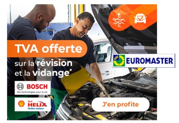 La vidange ou révision moins chère chez Euromaster qui offre la TVA (soit environ 16,67%)