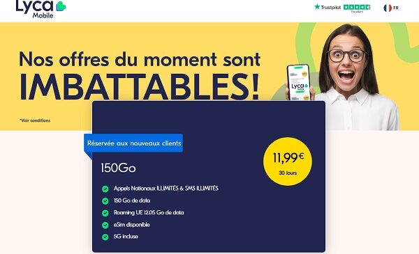 11,99€ le forfait lyca mobile 150 go avec les appels et sms nationaux illimités