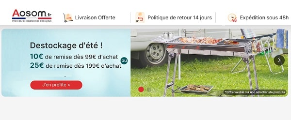 déstockage d'été sur aosom avec des remises de 10€ dès 99€ et de 25€ dès 199€ d'achat