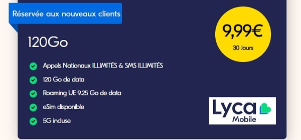 Offre exceptionnelle : Forfait Lyca Mobile 120 Go à seulement 9,99 € pour les nouveaux clients