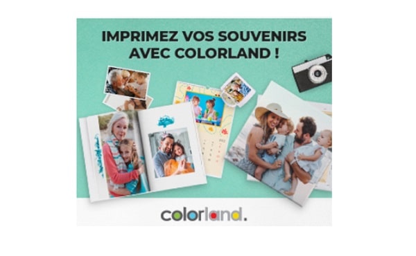 réduction sur tous les tirages photos sur le site colorland