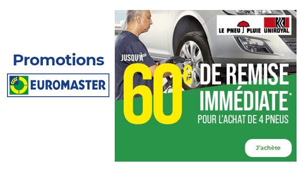 Jusqu’à 60 € de remise immédiate pour l’achat de pneus UNIROYAL (sur Euromaster)