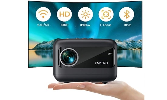 vidéoprojecteur toptro tr25 avec focus en un clic, wifi & bluetooth, 8500 lumens