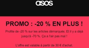 Remise supplémentaire de 20% sur les articles en promotion chez ASOS