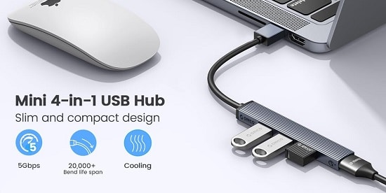 Seulement 5,30€ adaptateur HUB ultra compact 4-en-1 Orico (1 USB 3.0 + 3 ports USB 2.0)