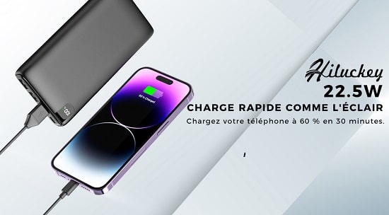 batterie externe 27000mah avec charge rapide de 22,5 w hiluckey