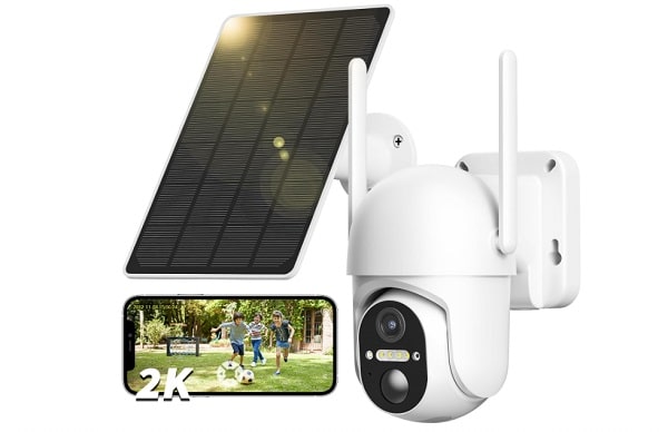 camera surveillance wifi extérieure sans fil avec panneau solaire nuasi 2k