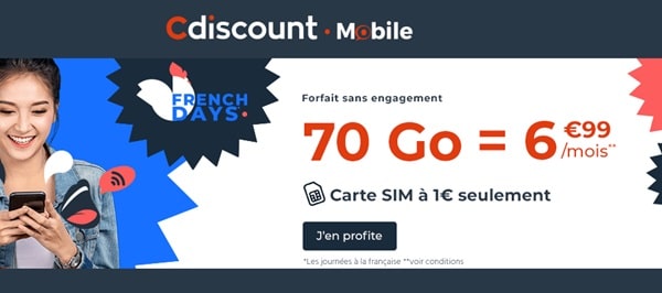 french days cdiscount mobile ! forfait mobile 70go pour 6,99€