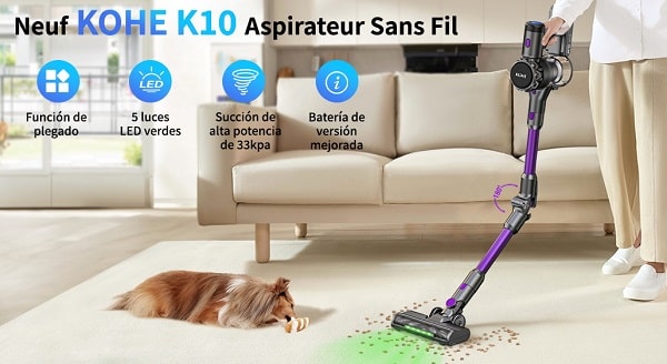 aspirateur balai sans fil pliable kohe k10 en promotion