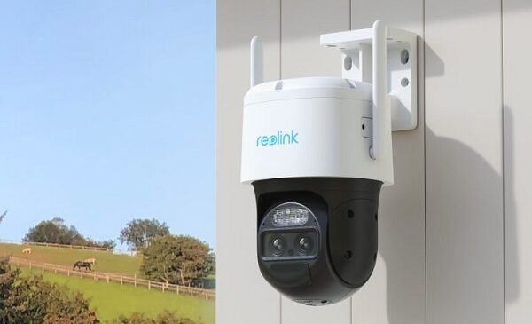 caméra de surveillance extérieur rotative avec double objectif, zoom et suivi automatique reolink trackmix wifi