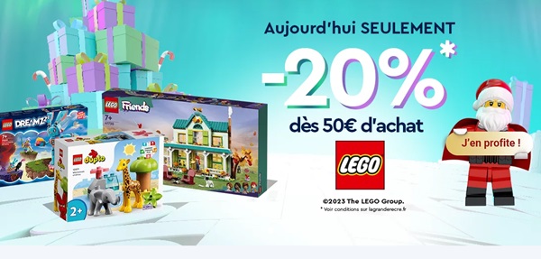 BLACK FRIDAY : 20% de remise dès 50€ d’achat sur LEGO sur La Grande Récré (Aujourd’hui seulement)