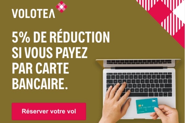 5% de remise sur le prix total de votre réservation Volotea si vous payez par carte (durée limitée)