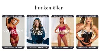 Hunkemöller : lingerie à prix réduit 2 articles achetés =-20% / 3 =-30%