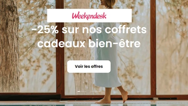 Offre Noël  Weekendesk 🎅 : -25% sur les coffrets cadeaux séjours et bien-être