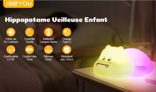 veilleuse bébé rechargeable tactile avec 10 effets de couleur iseyou